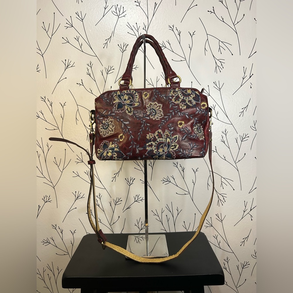 Patricia Nash Floral Satchel in Burgundy and Gold